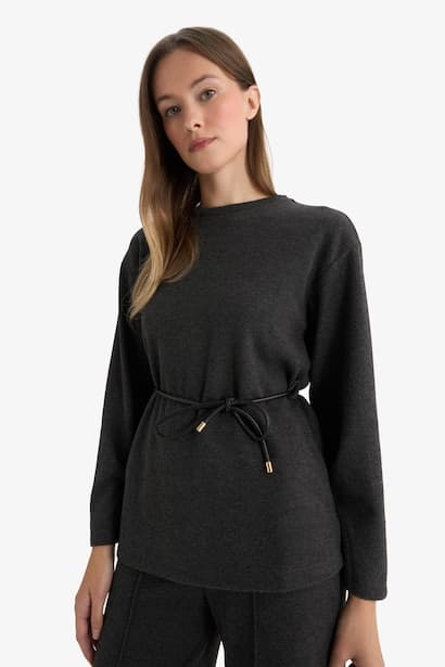 Regular Fit Crew Neck Long Sleeve T-Shirt Modest (٣)
