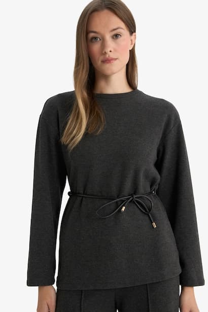 Regular Fit Crew Neck Long Sleeve T-Shirt Modest (٤)