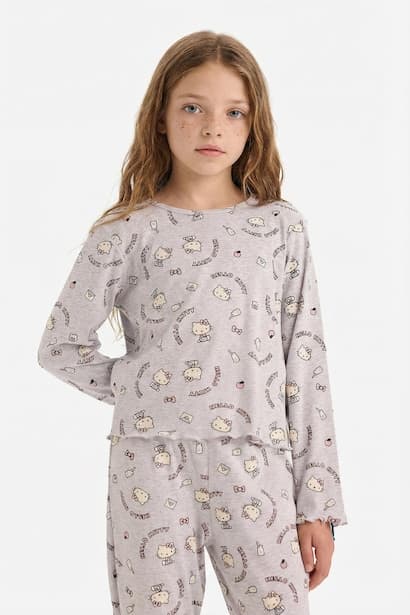 Girl Hello Kitty Ribbed Camisole 2 Piece Pyjamas Set Homewear (٣)