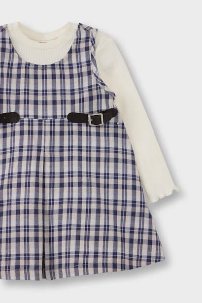 Girl T-Shirt Plaid Dress 2 Piece Set (٣)