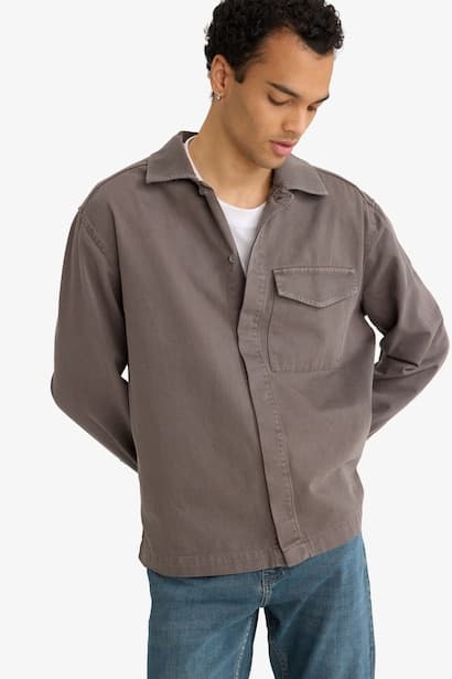 Boxy Fit Gabardine Long Sleeve Shirt (٣)