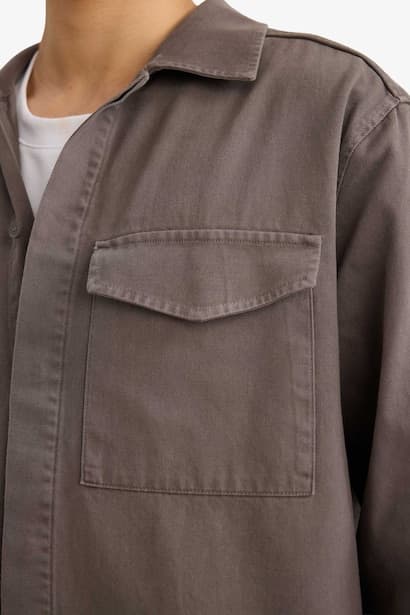 Boxy Fit Gabardine Long Sleeve Shirt (٤)
