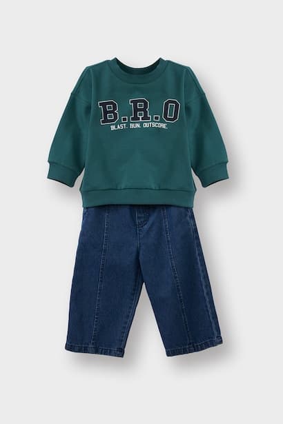 Baby Boy Printed Sweatshirt Jeans 2 Piece Set