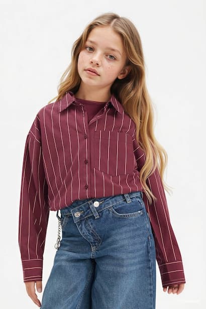 Girl Regular Fit Long Sleeve Shirt and T-shirt (٣)
