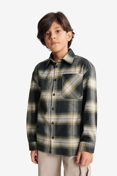 Boy Oversize Plaid Long Sleeve Shirt (٣)