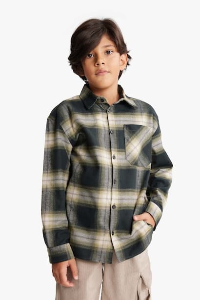 Boy Oversize Plaid Long Sleeve Shirt (٤)
