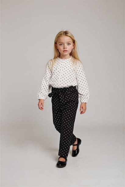 Baby Girl Wide Leg Polka Dot Straight Leg Poplin Trousers