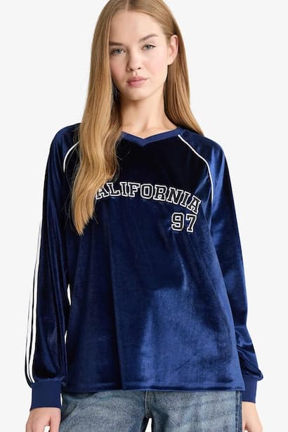 Oversize Fit Velvet Sweatshirt Knitwear