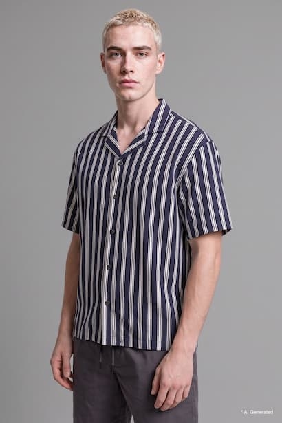 Boxy Fit Striped Short Sleeve Shirt