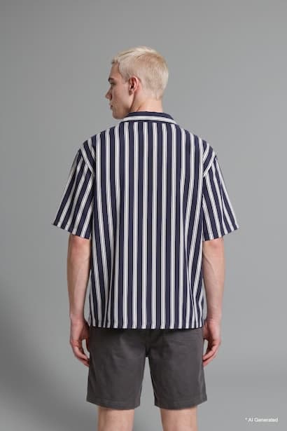 Boxy Fit Striped Short Sleeve Shirt (٤)