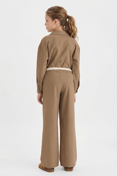 Girl Elastic Waist Wide Leg Trousers (٣)