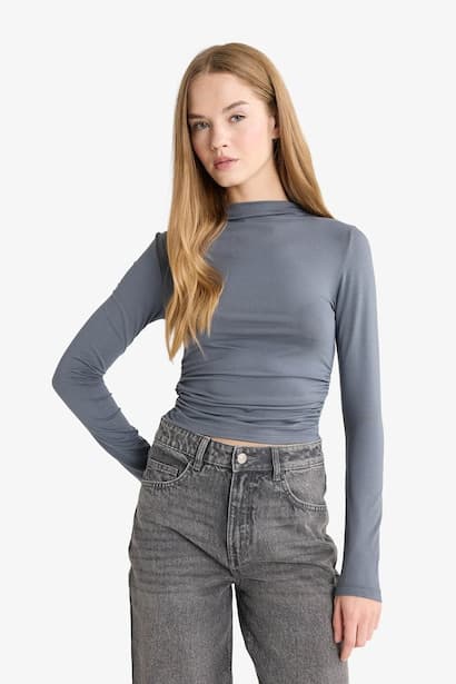 Slim Fit One Shoulder Long Sleeve T-Shirt (3)