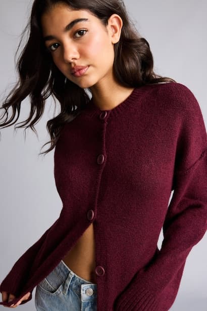 Regular Fit Button-Up Crew Neck Cardigan