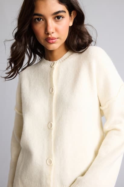 Regular Fit Button-Up Crew Neck Cardigan