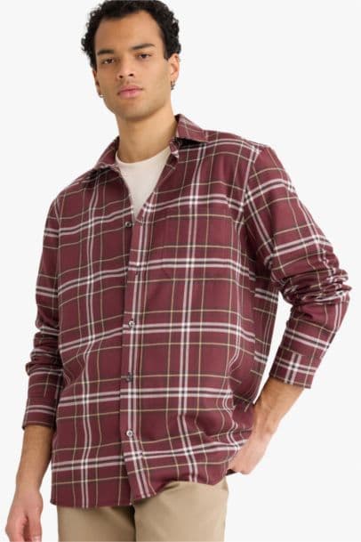 Regular Fit Polo Collar Flannel Long Sleeve Shirt