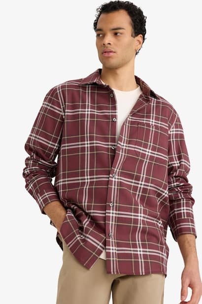 Regular Fit Polo Collar Flannel Long Sleeve Shirt (3)