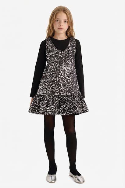 Girl T-Shirt Sequined Dress 2 Piece Set (3)
