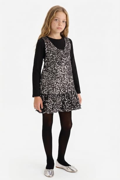 Girl T-Shirt Sequined Dress 2 Piece Set (4)