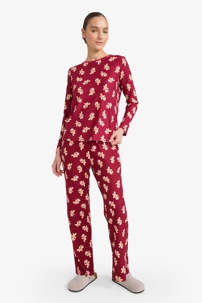Regular Fit Patterned Top Bottoms 2 Piece Pyjamas Set Homewear Set