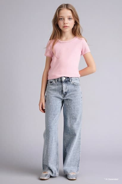 Girl Boat Neck Ribbed Short Sleeve T-Shirt (2)