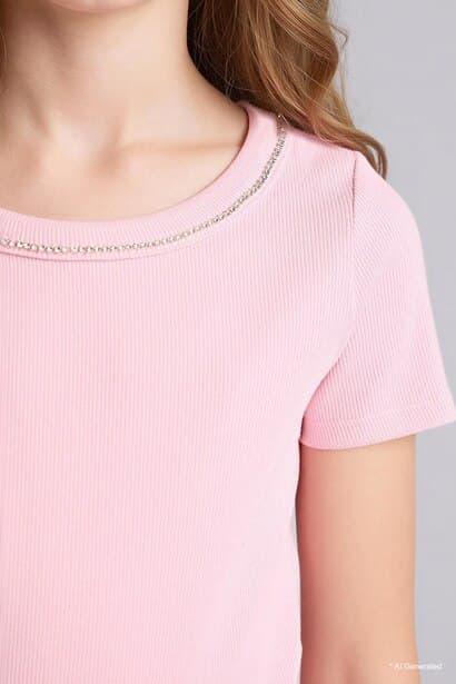 Girl Boat Neck Ribbed Short Sleeve T-Shirt (4)
