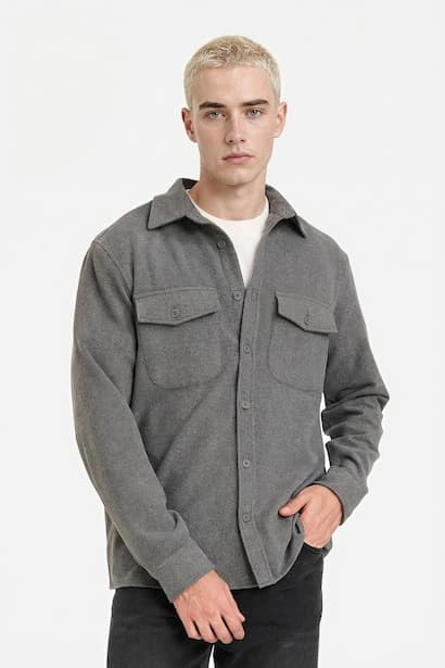 Regular Fit Long Sleeve Wool Look Shirt (3)