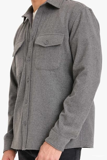 Regular Fit Long Sleeve Wool Look Shirt (4)