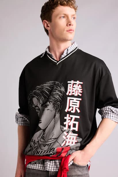 Initial D Loose Fit Printed Short Sleeve T-Shirt