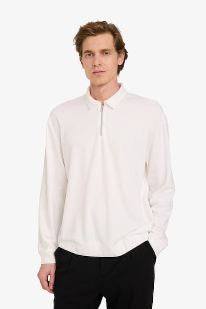 Regular Fit Long Sleeve Polo Collar Sweatshirt (3)