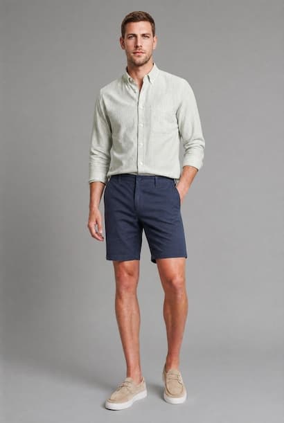 Navy Blended Linen Shorts