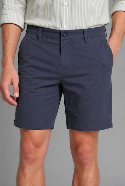 Navy Blended Linen Shorts (4)