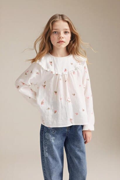 Girl Floral Embroidered Muslin Blouse
