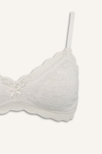 Wireless 100% Cotton with Removable Pads Lace Detail Bralette Underwear (٣)