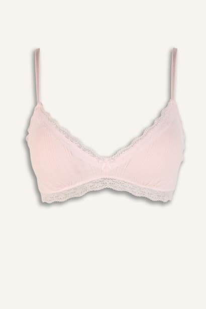 100% Cotton Non Wired Lace Detail Removable Pads Bra