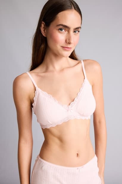 Light Pink Wireless Lace Bralette with Removable Cups