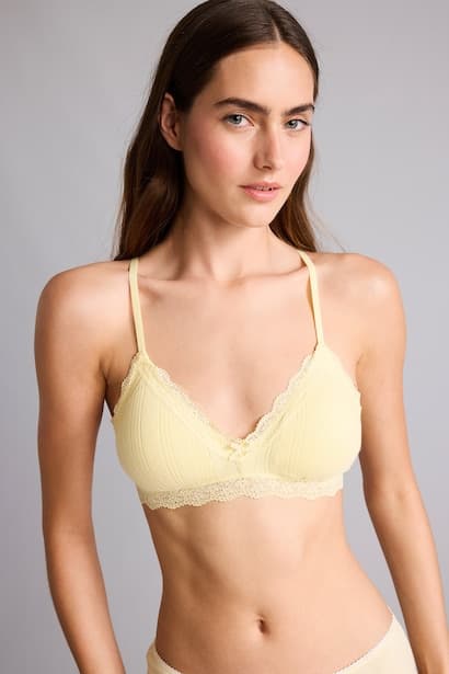 100% Cotton Lace Detail Removable Cup Padded Bra Underwear