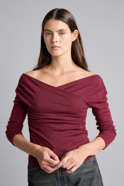 Slim Fit Wrap Collar Ribana Long Sleeve T-Shirt (3)