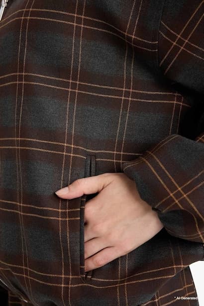 Plaid Polo Collar Zip-Up Jacket (4)