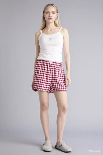 Plaid Shorts Pyjamas Bottoms Homewear