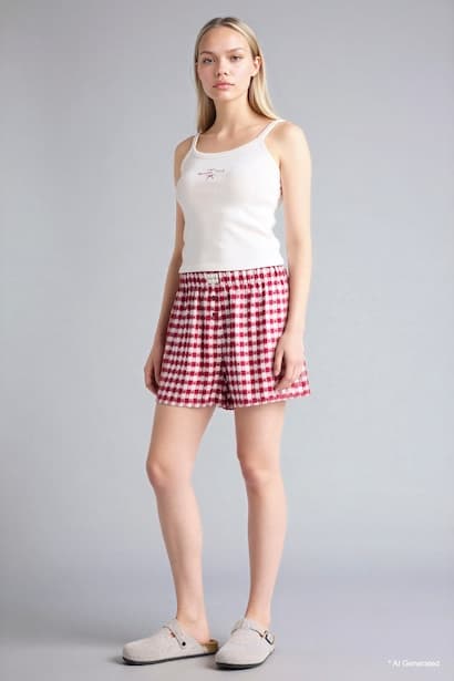 Plaid Shorts Pyjamas Bottoms Homewear (٣)