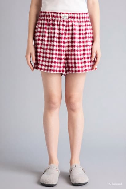 Plaid Shorts Pyjamas Bottoms Homewear (٤)