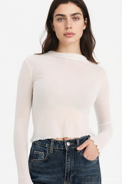 Fitted Long Sleeves Half Turtle Neck T-Shirt