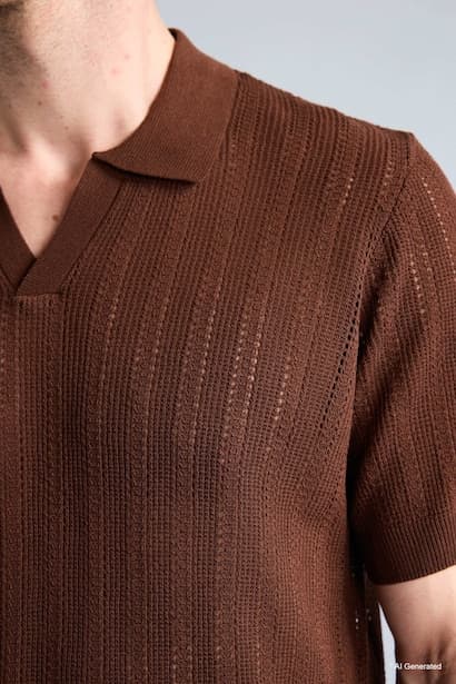 Standard Fit Openwork Knit Polo T-Shirt (٤)