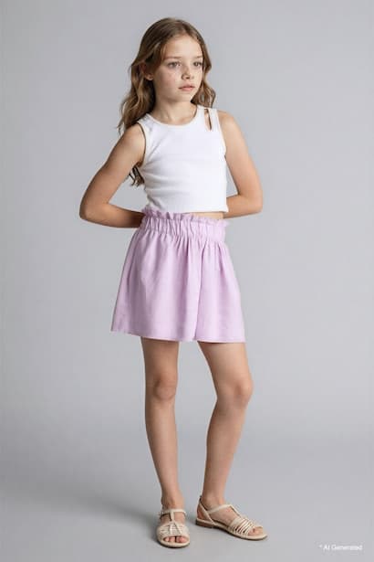 Girl Paperbag Linen Blend Shorts