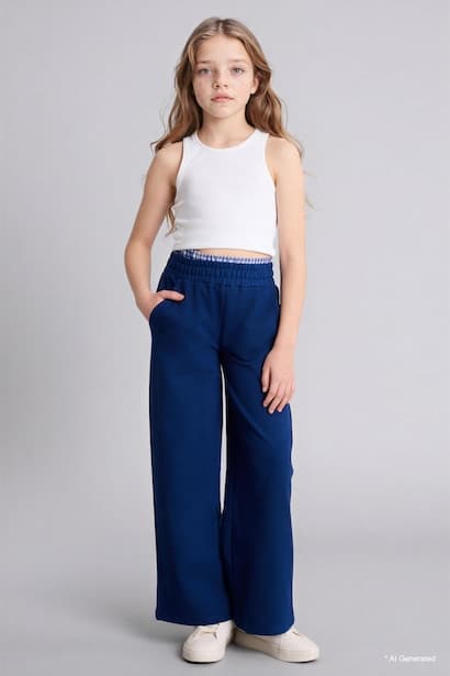 Woman Wide Leg Elastic Band Trousers