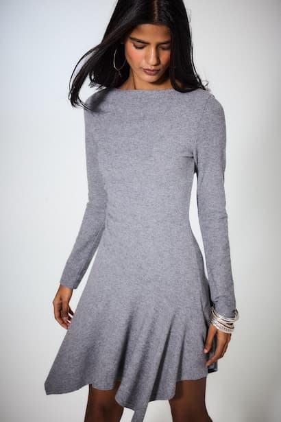 Crew Neck Long Sleeve Mini Dress (٣)