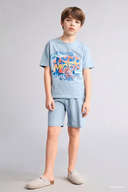 Boy 2 piece Regular Fit Printed Knitted Pyjamas Homewear