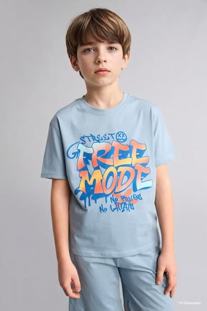 Boy 2 piece Regular Fit Printed Knitted Pyjamas Homewear (٣)
