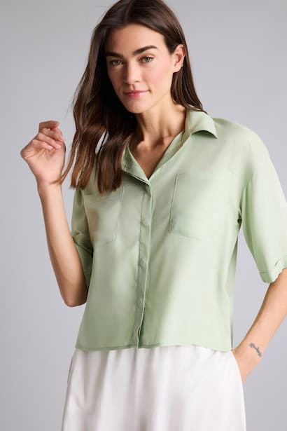 Boxy Fit Shirt Collar Short Sleeve Shirt