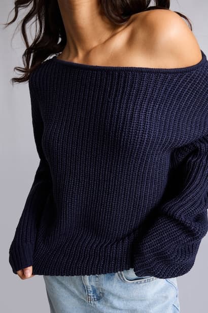 Regular Fit Drop Shoulder Boat Neck Basic Knit Pullover (٤)